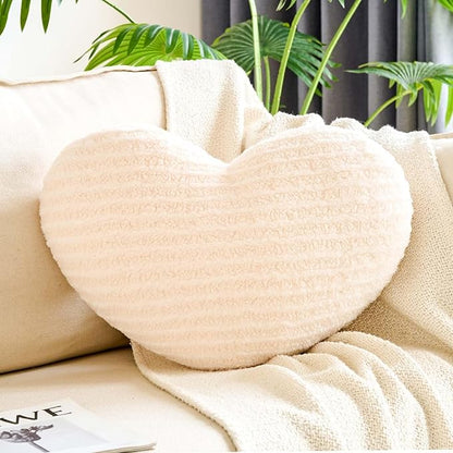 Ivory Heart Pillows,12.9" Cute Heart Decorative Pillow, Stripe Heart Shaped Plush Throw Pillows for Bed