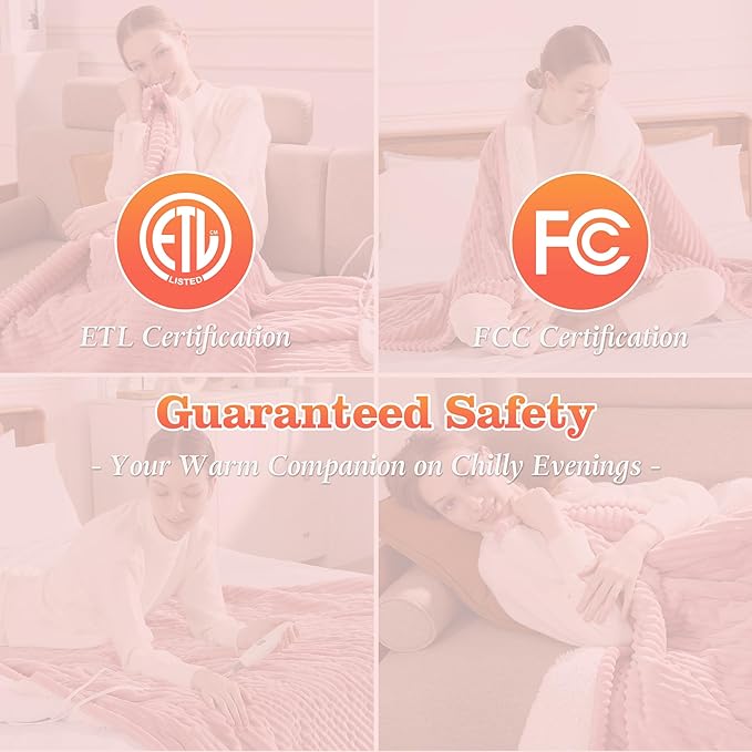 Pink Heated Blanket Twin Size Electric Blanket - 62x84'' Electric Heating Blanket with ETL and FCC Certification, Washable Heated Blanket for Office, Flannel & Sherpa, House Warming Gifts New Home