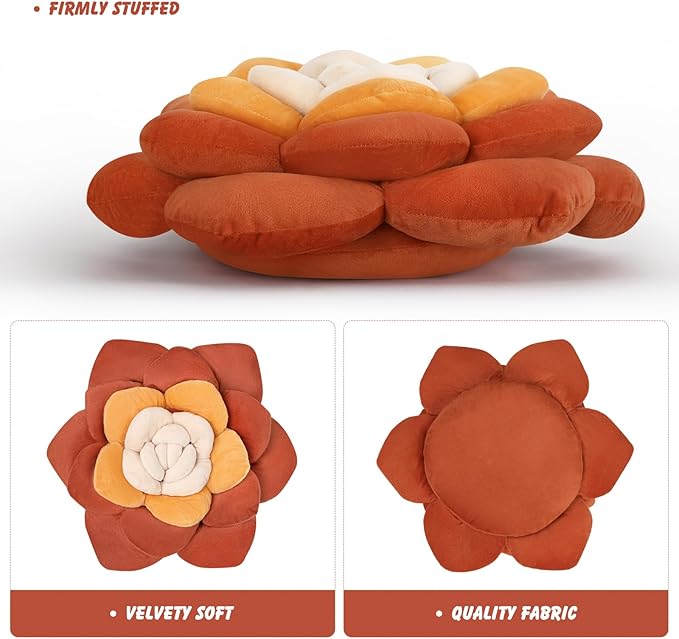 Flower Throw Pillow - 13.8" Plant Shaped Cushion, Soft Plush Decorative Pillow for Bedroom & Living Room, Unique Purple Design, Home Decor Accen