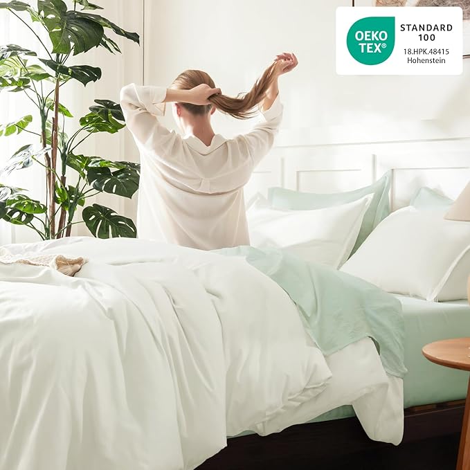 Litanika Comforters Ivory Oversized Queen Size, 3 Pieces Lightweight Solid Bedding Comforter Set, All Season Fluffy Bed Set (98x98In Comforter & 2 Pillowcases)