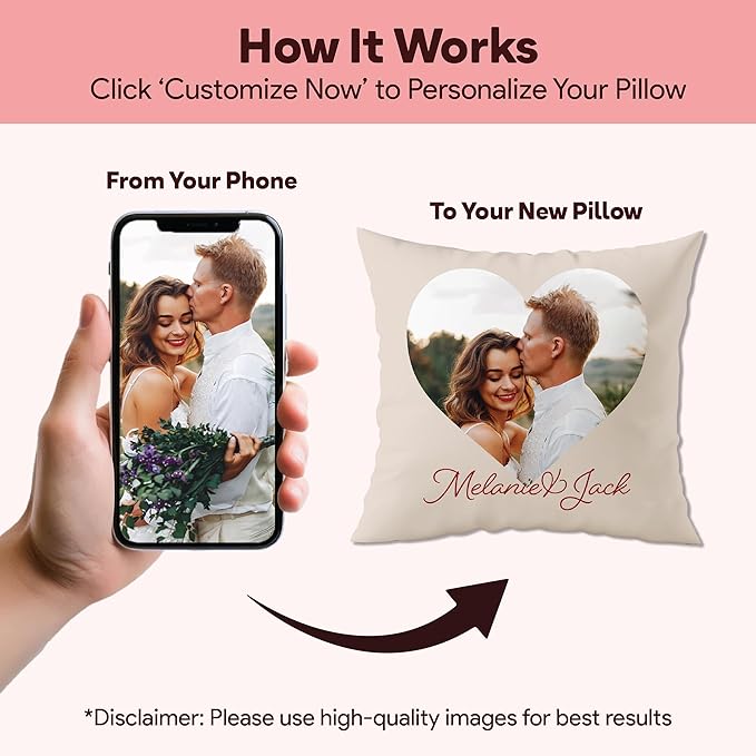 Fabric Textile Products Ships Next Day - Valentines Day Heart Decor - Custom Pillow - USA Made - Pillow with Pictures or Text - Valentines Gifts for Him or Her - Fluffy Soft Pillows - 20x20