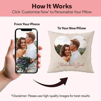 Fabric Textile Products Ships Next Day - Valentines Day Heart Decor - Custom Pillow - USA Made - Pillow with Pictures or Text - Valentines Gifts for Him or Her - Fluffy Soft Pillows - 16x16