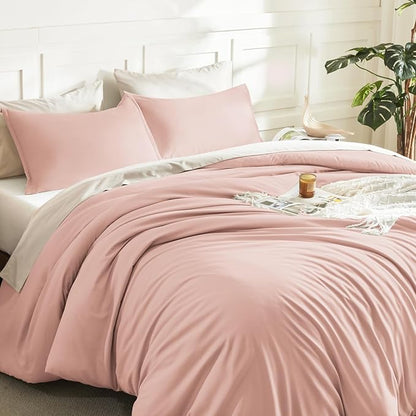 Litanika Pink Comforter Set Full Size for Girls, 3 Pieces Blush Women Plain Bedding Comforter Set, All Season Bed Set (79x90In Comforter & 2 Pillowcases)