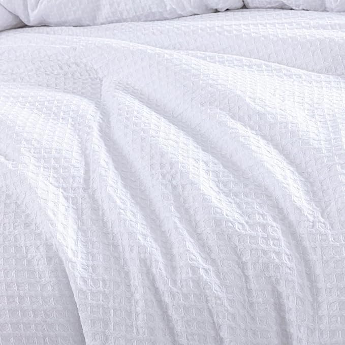 Chezmoi Collection Wilmer 3-Piece Waffle Weave Comforter Set - Soft and Cozy All Season Bedding Set, Queen, White