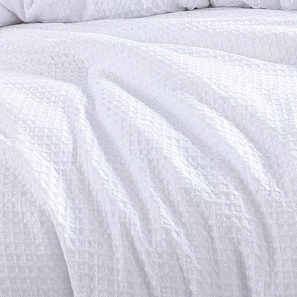Chezmoi Collection Wilmer 3-Piece Waffle Weave Comforter Set - Soft and Cozy All Season Bedding Set, Queen, White