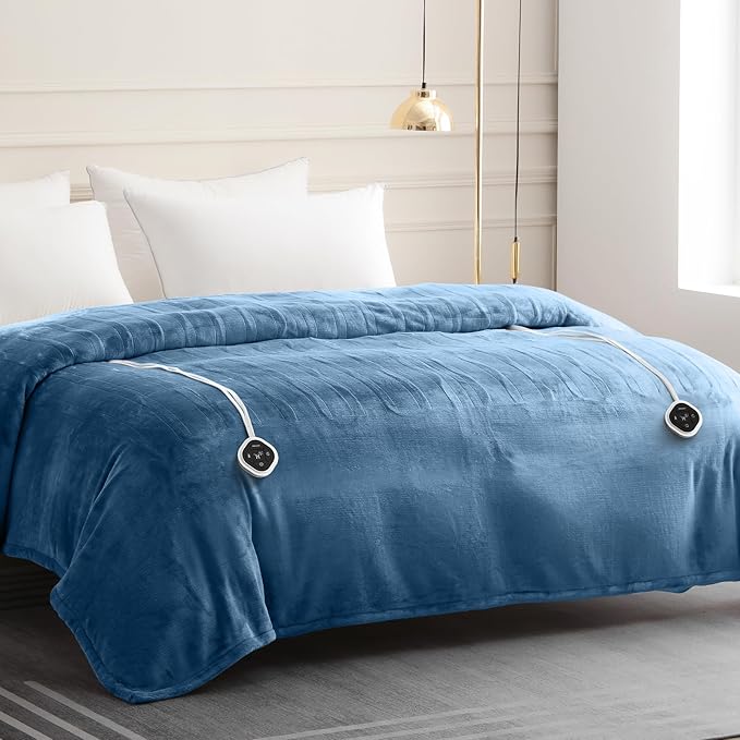 HOMLYNS LuxeHeat Heated Blanket Electric Blanket King Size, Soft Flannel Sherpa Heating Blanket with 10 Heat Settings, 1-10 hrs Timer Auto Shut Off (90x100 inches, Blue)