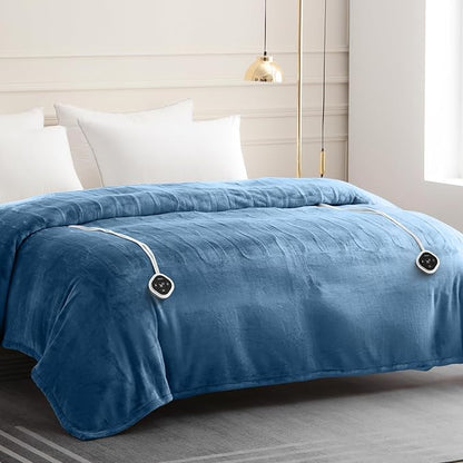 HOMLYNS LuxeHeat Heated Blanket Electric Blanket King Size, Soft Flannel Sherpa Heating Blanket with 10 Heat Settings, 1-10 hrs Timer Auto Shut Off (90x100 inches, Blue)