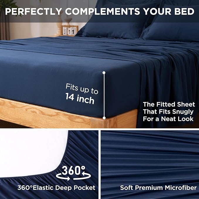 5 Pieces Twin Comforter Set - Utral Soft Microfiber Bedding Set, Thick Duvet Insert Bed in a Bag Without Rustling Noise for All Season, Navy (68"x88")