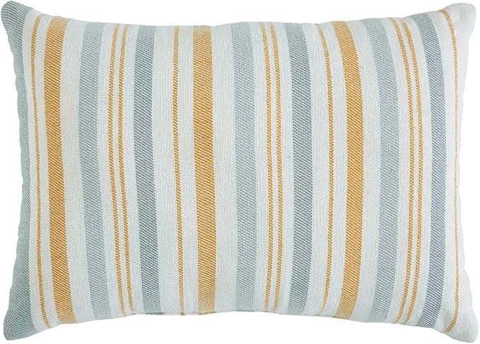 Indigo Ink - Decorative Pillow, Woven Stripe Decorative Pillow, Throw Pillows for Couch or Bed, Boho Home Decor, 14" x 20" (White Denim Collection, Grey/Yellow)