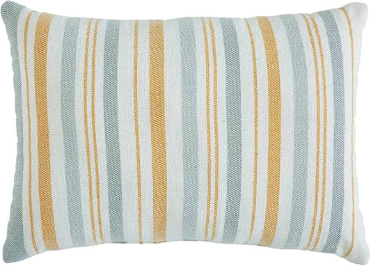Indigo Ink - Decorative Pillow, Woven Stripe Decorative Pillow, Throw Pillows for Couch or Bed, Boho Home Decor, 14" x 20" (White Denim Collection, Grey/Yellow)
