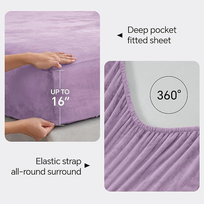 BEDELITE Flannel Sheets Queen Size Lavender - Super Soft Fleece Sheets Set Fluffy Extra Plush, 4 Piece(Include Fitted Sheet, Flat Sheet, 2 Pillowcases)