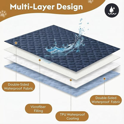 Waterproof Dog Blanket, Couch Cover for Dogs Washable, Reversible Dog Bed Cover, Couch Furniture Protector. (Dark＆Light Blue, 68 X 82 Inch - 1 Pack)