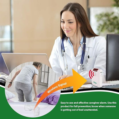 Smart Caregiver Wireless Bed Alarm System - Large Cordless Weight Sensing Bed Alarm Pad (20” x 30”) with Remote Alert Monitor, Free Individual Cleaning Wipes and Liberty 7 Day Pill Box
