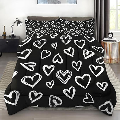 Comforter Set Twin Size, Love Cute Valentine Soft 2 Pcs Bedding for Kids and Adults, Polka Heart White Comforter Set with Pillowcase, for Bedroom Bed Decor