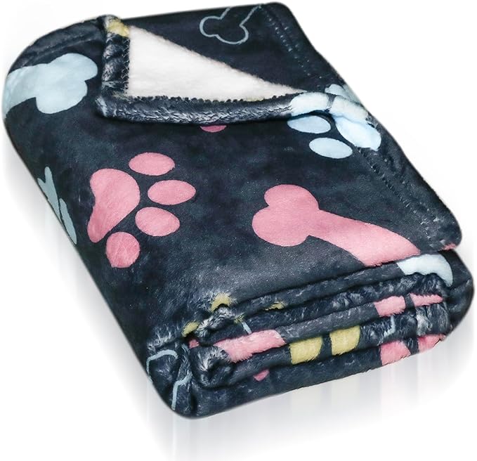 Dog Blankets for Large Dogs, 60"x50" Blanket Washable, Fuzzy Soft Pet Mat Throw Cover for Kennel Crate Bed, Cute Paw Pattern, Cat Blanket, Gifts Medium Small Pet Essentials, Navy Blue