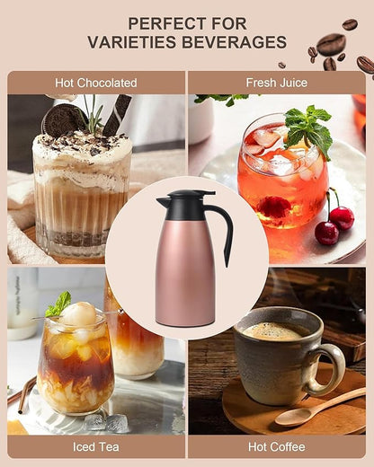 70 oz Thermal Coffee Carafe for keeping hot, Updated Carafe for hot liquid, Airpot Insulated Stainless Steel Vacuum Thermal Pot for Coffee, Hot Water,Keep Hot 12 Hours (pink+pink)