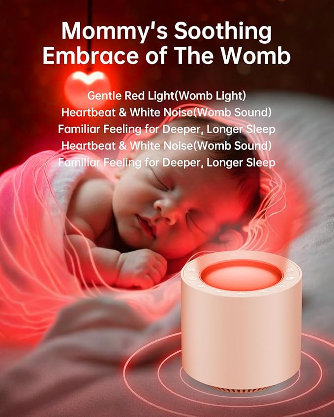 Dimmable Nursery Night Light: Red Light Therapy Sleep Sound Machine with 38 Soothing Sounds & Calming Womb Soother Shusher, Memory Function, White Noise Machine with Timer for Baby Adult Gift (Peach)
