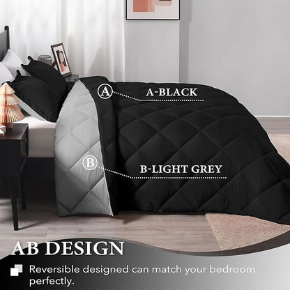 downluxe Twin Comforter Set - Black and Grey Twin Comforter, Soft Bedding Sets for All Seasons -2 Pieces - 1 Comforter (66"x92") and 1 Pillow Sham(20"x26")