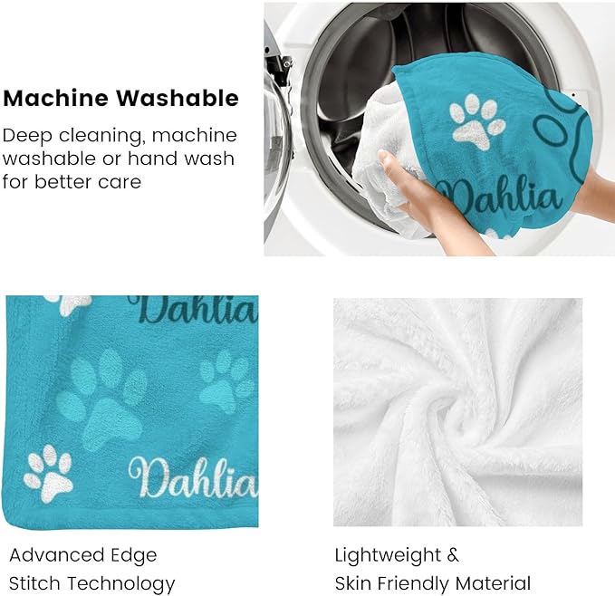 Personalized Dog Blankets with Name, Custom Paw Print Blanket for Large Medium Small Dogs Christmas, Birthday Gifts, Soft Throw Puppy Blanket - Customized Memorial Blanket Gifts for Pet Lovers