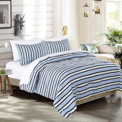 EMME Queen Comforter Set 7 Piece Bedding Sets, Blue Bed in a Bag Bedspreads Queen Size with Comforter, Sheets, Pillowcases & Shams,Soft Down Alternative Bed Set for All Season