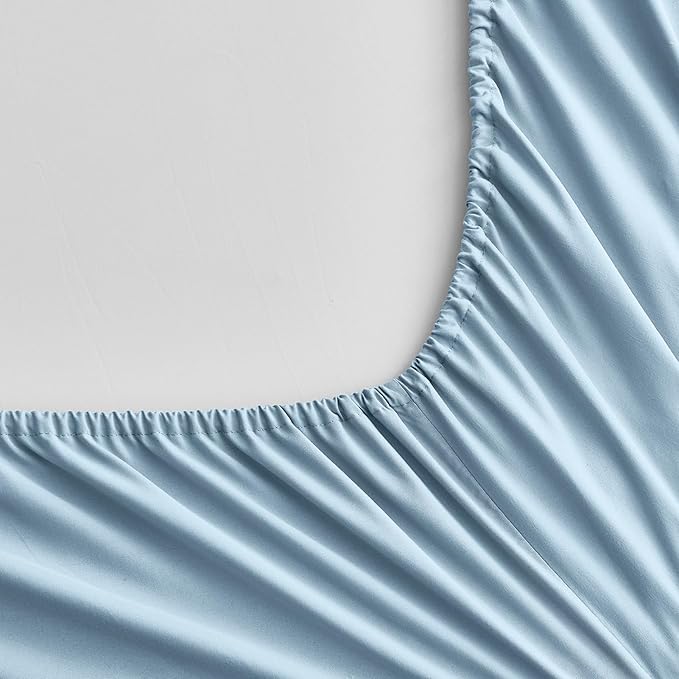 Maple&Stone Light Blue Comforter Set Queen 7 Pieces Bed in a Bag - Down Alternative Bed Set with Comforter, Sheets, Pillowcases & Shams, All Season Lightweight Bedding Set, Light Blue
