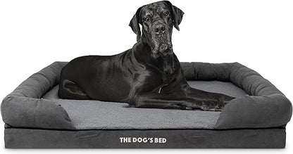 The Dog’s Bed Orthopedic Memory Foam Dog Bed with Bolsters, Plush Fabric, Grey Plush, XXL