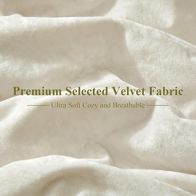 Ivellow Crushed Velvet Comforter Set King Ivory Comforter Set 5pcs Ultra Soft Lightweight Breathable Bedding Set Luxury Cozy Flannel Comforter King Size (1 Comforter,2 Pillow Shams, 2 Euro Shams