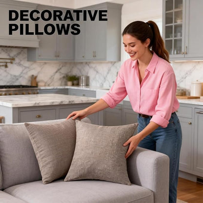 Decorative Couch Pillow Covers SofaThrow Pillows with Inserts Included Bohemian-Style Country Cushion Cover Suitable for Beds, Sofas, Living Rooms, and Home Decor 2pack 18X18 inch.(Oatmeal)