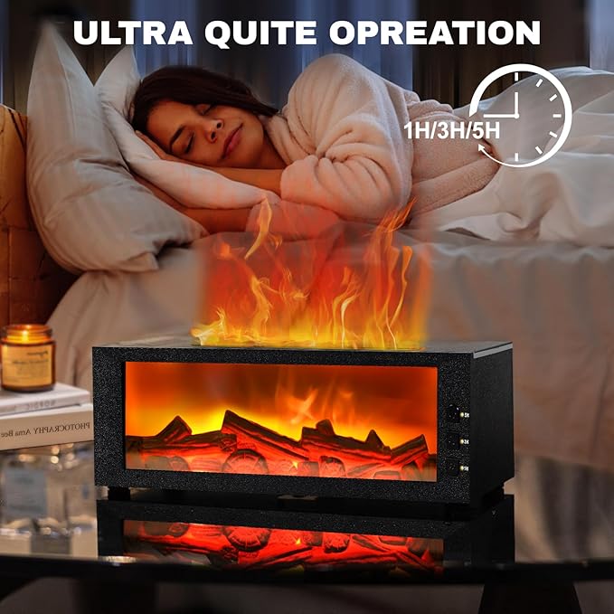 Upgraded 300ml Fireplace Diffuser Essential Oill X3,7 Colorful Large Flame Fire Humidifier Changing Aroma Diffuser for Aromatherapy Yoga Room Bedroom, Room, Office, Home with Remote Timer and Auto Off