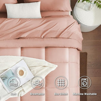 SunStyle Home Pink Full Size Comforter Sets - 7 Pieces Bed in a Bag, Lightweight Goose Down Alternative Bedding Sets with All Season Comforter, 1 Flat Sheet, 1 Fitted Sheet, 4 Pillowcases