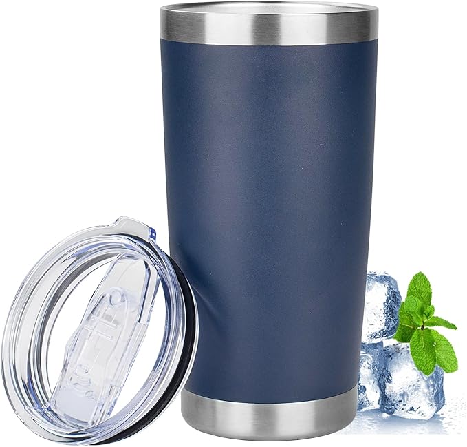 20oz Tumbler with Lid Stainless Steel Insulated Tumblers Travel Coffee Tumbler Bulk Double Wall Vacuum Insulated Water Cup Christmas Gifts for Women Men Her Him Home Office (Navy Blue, 1pack)
