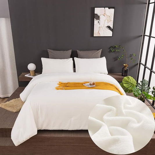 CLOTHKNOW White Velvet Queen Comforter Set Fluffy Bedding Comforter Sets All Season Soft White Comforter Queen with 2 x Pillow Cases