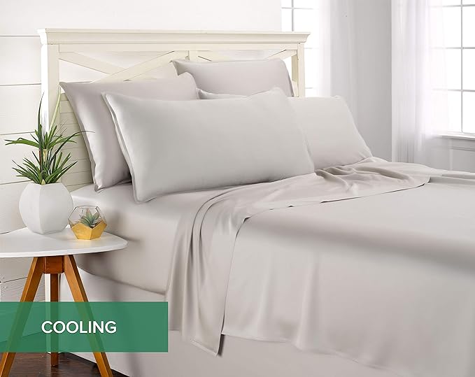 Pure Bamboo King Sheets, Genuine 100% Organic Viscose Derived from Bamboo Bed Sheet Set, Luxuriously Soft & Cooling, Double Stitching, 2 Year Quality Promise (King, Silver Pearl)