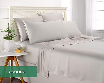 Pure Bamboo Short Queen Sheets for RV Camper (60"x75") - Genuine 100% Organic Viscose Derived from Bamboo Bed Sheet Set, Soft & Cooling, 2 Year Quality Promise (Short Queen, Silver Pearl)
