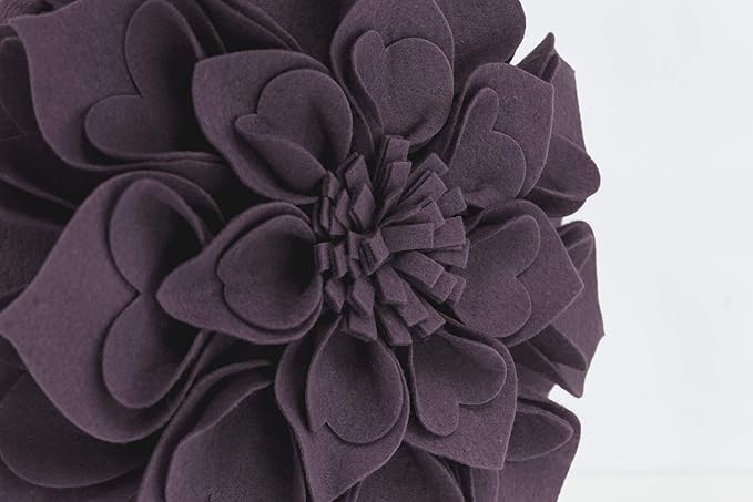 Fennco Styles Handmade 3D Heart-Shaped Petals Flower Decorative Filled Throw Pillow 13" Round - Violet Floral Pillow for Couch, Home Décor and Holiday, Housewarming Gift