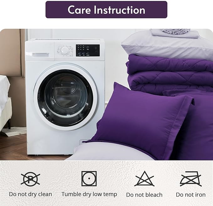 MUXHOMO 7 Pieces King Comforter Set, Reversible Bed in a Bag King Size, All Season Bedding Set with Comforter, Flat Sheet, Fitted Sheet, Pillowcases & Shams, Purple & Lavender