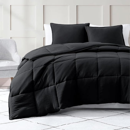 Casa Platino King Size Comforter Set - Pre-Washed Ultra Soft, Breathable & Cozy, 100% Brushed Microfiber Duvet Insert - Fade Resistant Bed Comforter - Black
