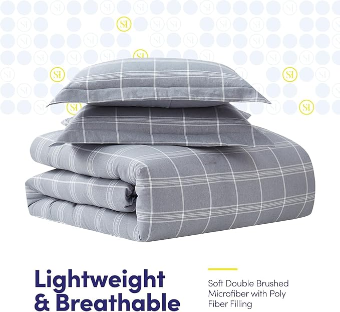 Twin XL Comforter Set with Sheets - 5-Piece Bedding Collection - 1 Comforter, 1 Fitted Sheet, 1 Flat, 2 Pillowcases - Deep Pocket - Soft & Premium Quality - Ideal for All Seasons, Gray Plaid | Breathable material, Beautifule Designs, Durable fabric