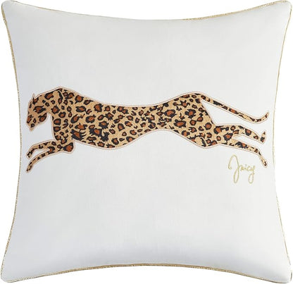 Juicy Couture Reversible Velvet Cheetah Pillow, 18" x 18" Decorative Pillow, White