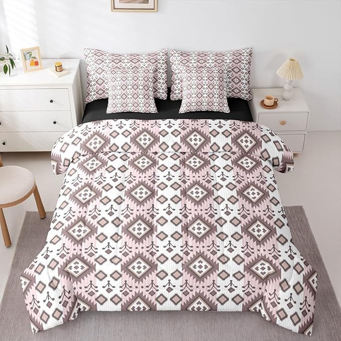 Erosebridal 7 Pcs Country Western Bedding Set Twin Native Aztec Southwestern Comforter Set Boho Exotic Bed in A Bag for Kids Girls Women Bohemian Mexican Diamond Quilt with Flat Fitted Sheet