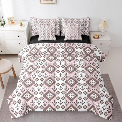 Erosebridal 7 Pcs Country Western Bedding Set Twin Native Aztec Southwestern Comforter Set Boho Exotic Bed in A Bag for Kids Girls Women Bohemian Mexican Diamond Quilt with Flat Fitted Sheet