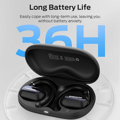 Monster Open Ear AC322, Bluetooth 5.4, 36H Battery Life, IPX5 Waterproof, Clear Communication, Ergonomic Design, Ear Angle Adjustable