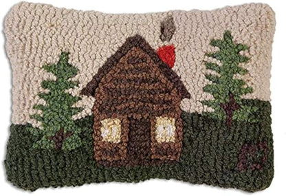 Chandler 4 Corners Artist-Designed Rocky Hill Cabin Hand-Hooked Wool Decorative Throw Pillow - Lake & Lodge Pillow for Couches & Beds - Easy Care & Low Maintenance Lake House Cabin Pillow