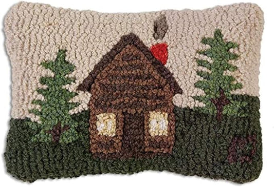 Chandler 4 Corners Artist-Designed Rocky Hill Cabin Hand-Hooked Wool Decorative Throw Pillow - Lake & Lodge Pillow for Couches & Beds - Easy Care & Low Maintenance Lake House Cabin Pillow