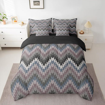 Erosebridal Aztec Geometric Bed in A Bag Twin 7 Pcs Farmhouse Western Comforter Set for Kids Boys Girls Country Native American Bedding Sets Black Grey Ethnic Aesthetic Sheet Set with Comforter