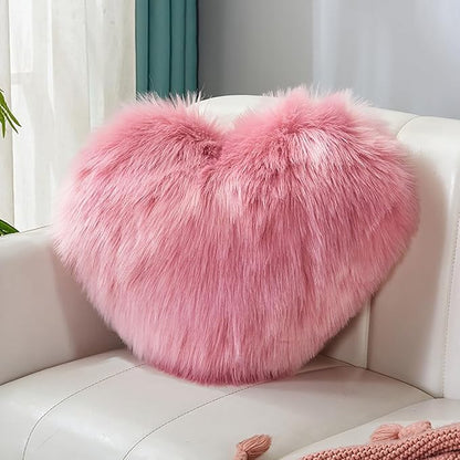 HANDKEI Love Pillow, Heart-Shaped Long Plush, Pink Imitation Wool, Living Room Sofa, Cute Cushion, Bedside Cushion (Wine red, 13.77 inch X 17.71 inch)
