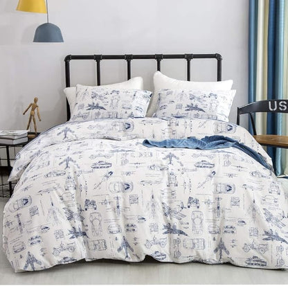 KAREVER White Aircraft Comforter Set Twin Boys Cartoon White Bedding Set Airplane Comforter Car Tank Printed Bedding for Children Teen Boy Blanket Set