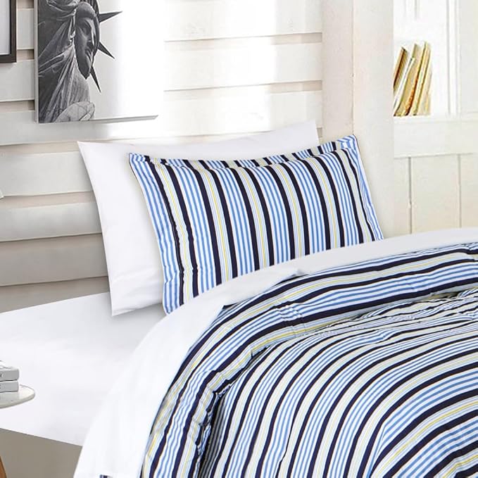 EMME 5-Pieces Bed-in-A-Bag Bedding Comforter Set, Blue Stripe Brushed Microfiber Bed Set with Sheets, Soft Comfortable Down Alternative Comforter Set (5-Piece Twin/Twin XL, Blue Stripe)