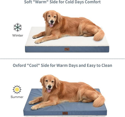 Dog Beds for Large Dogs, Comfort Orthopedic Dog Bed for Extra Large Dogs, Big Waterproof Pet Bed with Washable Removable Oxford Cover, Blue White