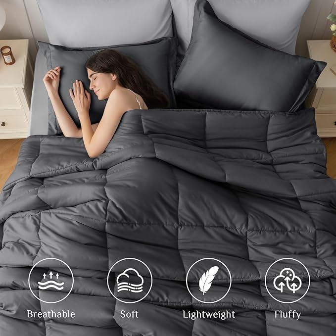 JOLLYVOGUE Twin XL Comforter Set, Ultra-Soft Bed in a Bag Twin XL Size 5 Pieces, Oeko-TEX Certified Bedding Set with Down Alternative Comforter, Sheets, Pillowcases & Shams, Dark & Light Grey
